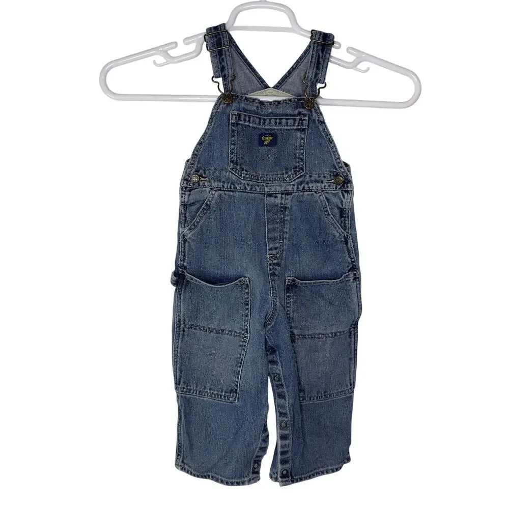 Vintage Osh Kosh B'Gosh Overalls Baby 24 Months‎ Denim Jean Vestbak Double Knee